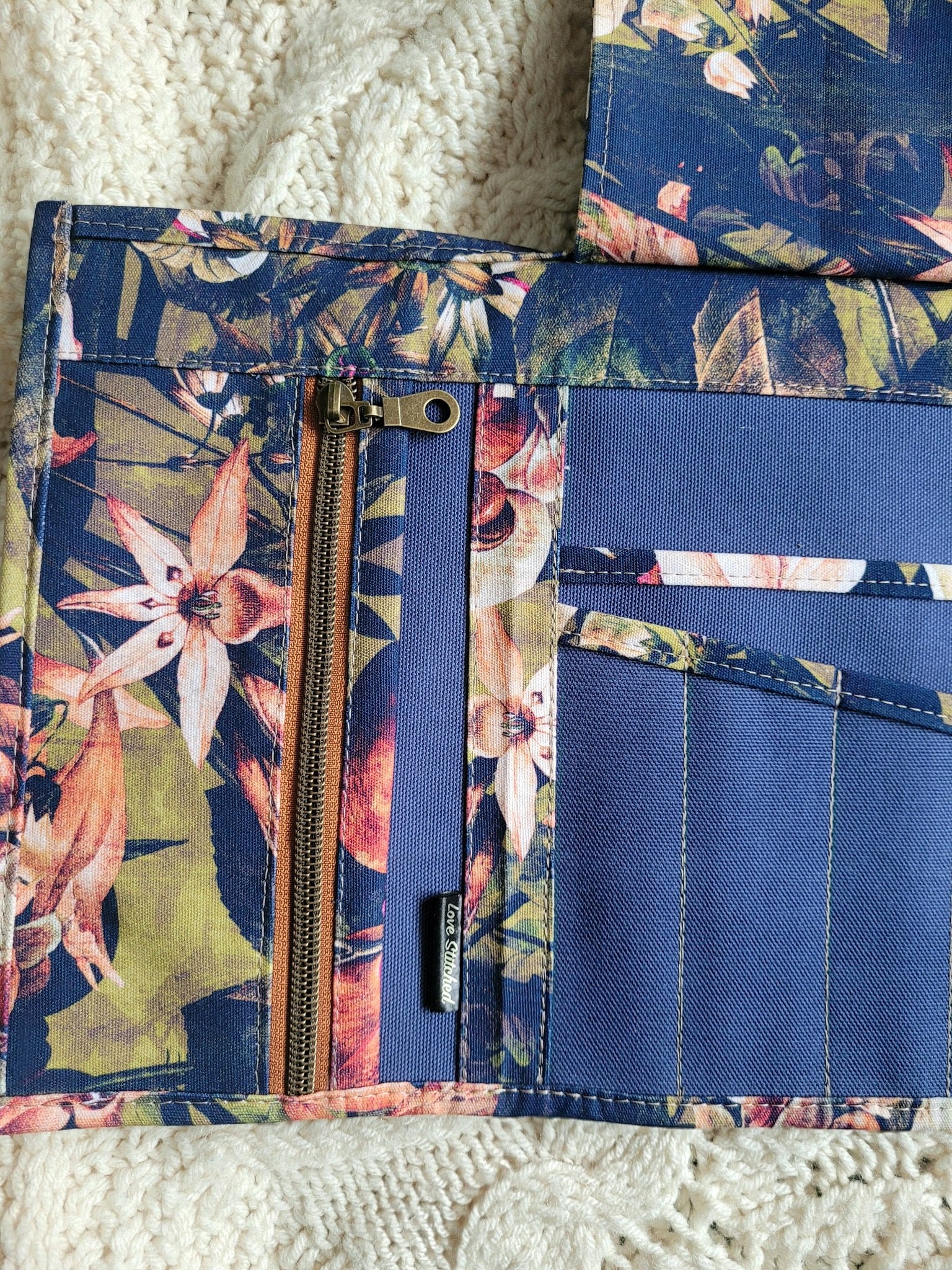 Cotton canvas artist roll. Knitting and crochet tool organizer.