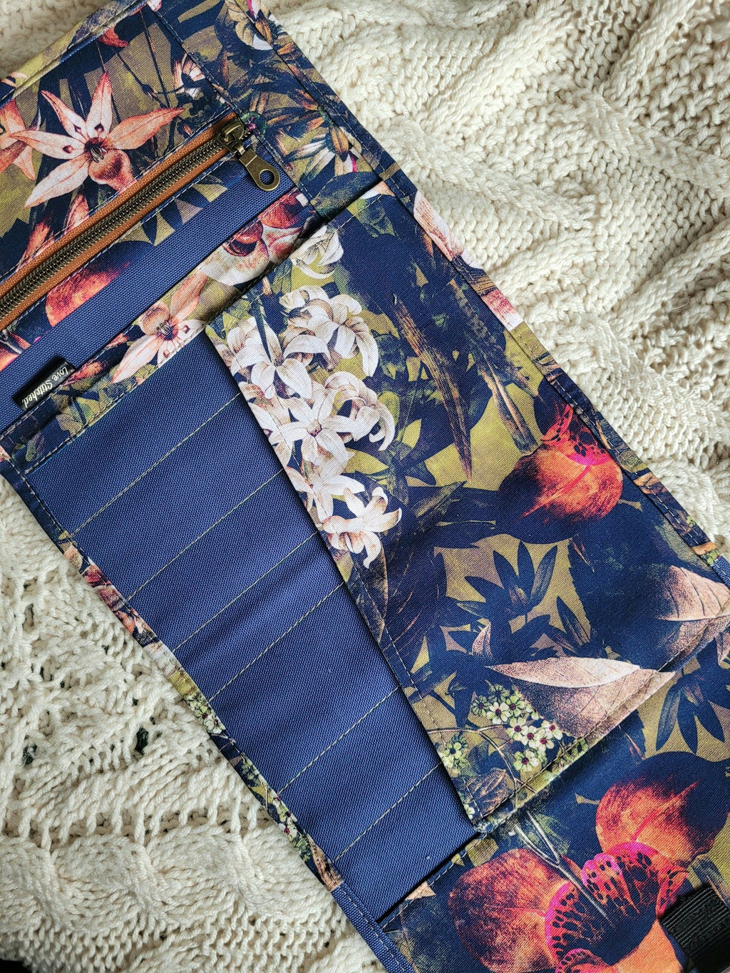 Cotton canvas artist roll. Knitting and crochet tool organizer.