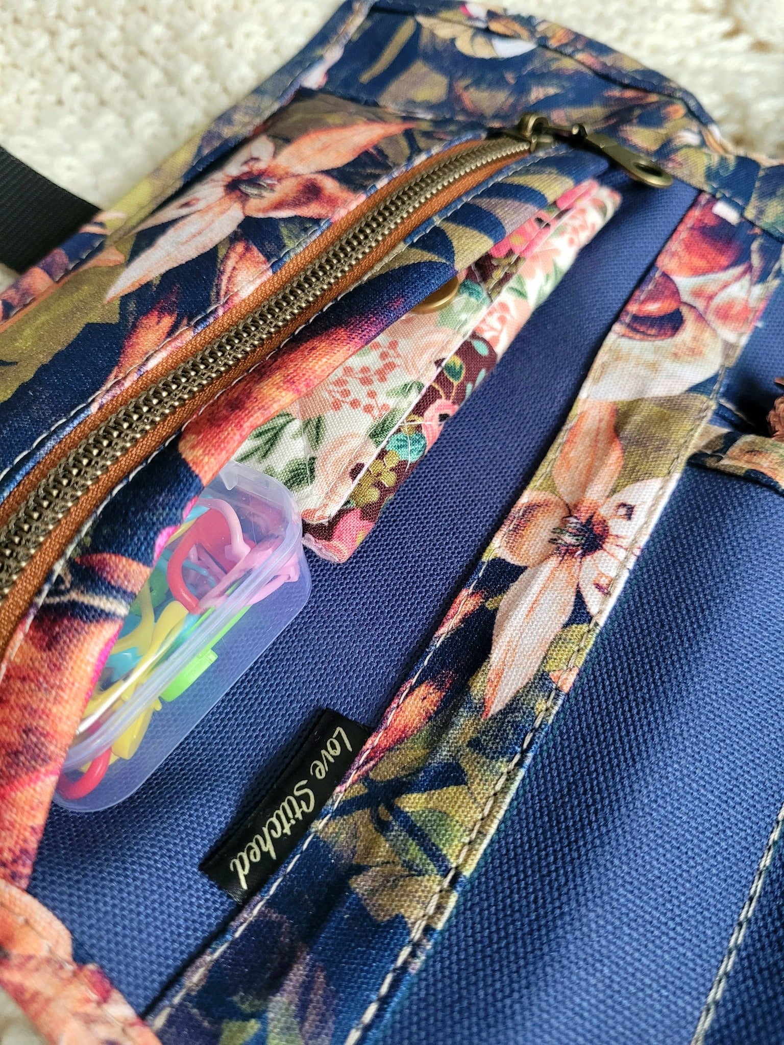 Cotton canvas artist roll. Knitting and crochet tool organizer.