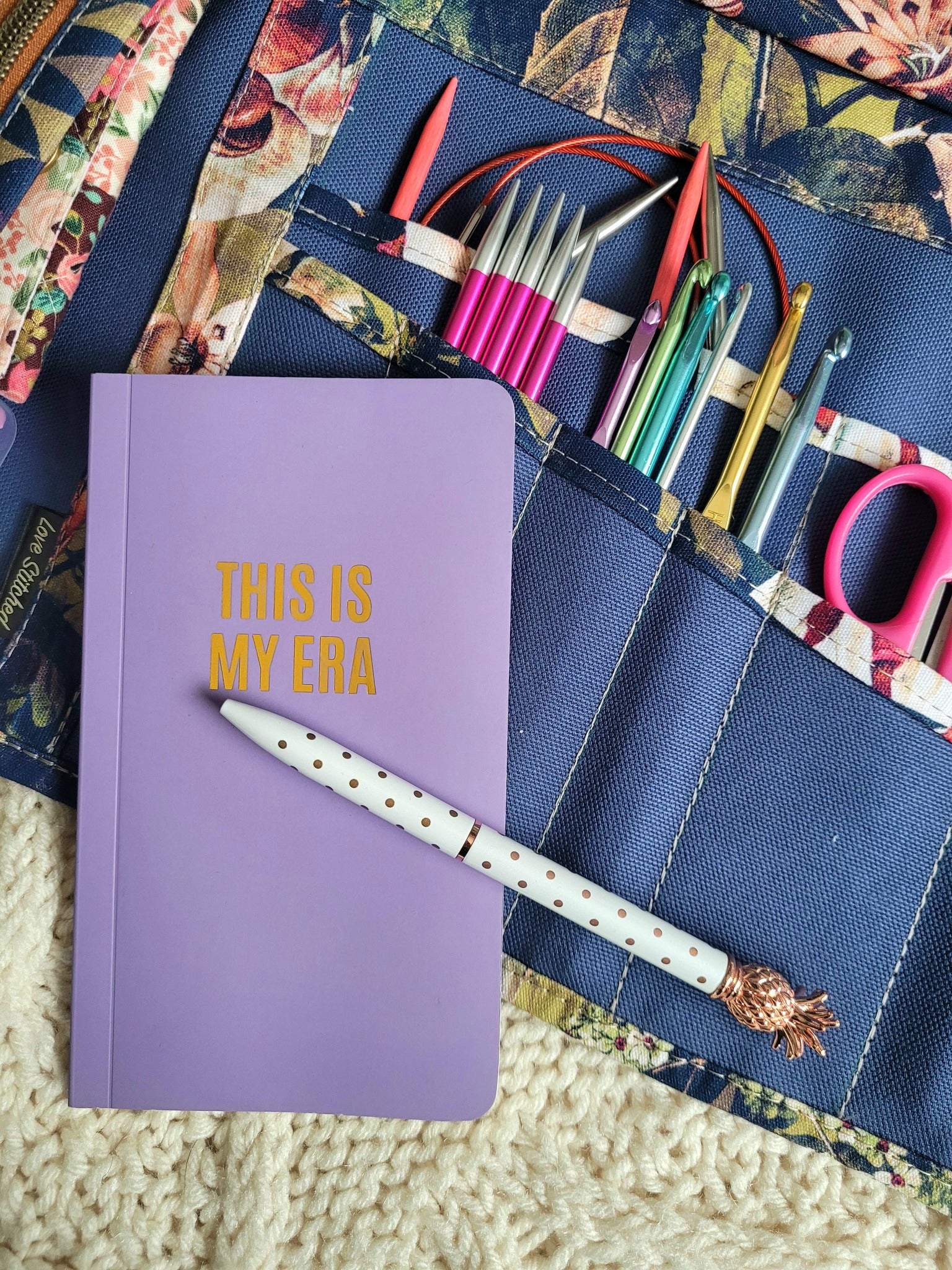 Cotton canvas artist roll. Knitting and crochet tool organizer.
