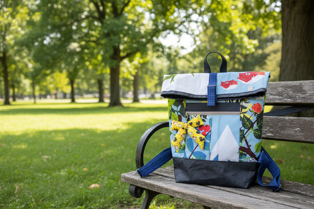 Floral canvas backpack.