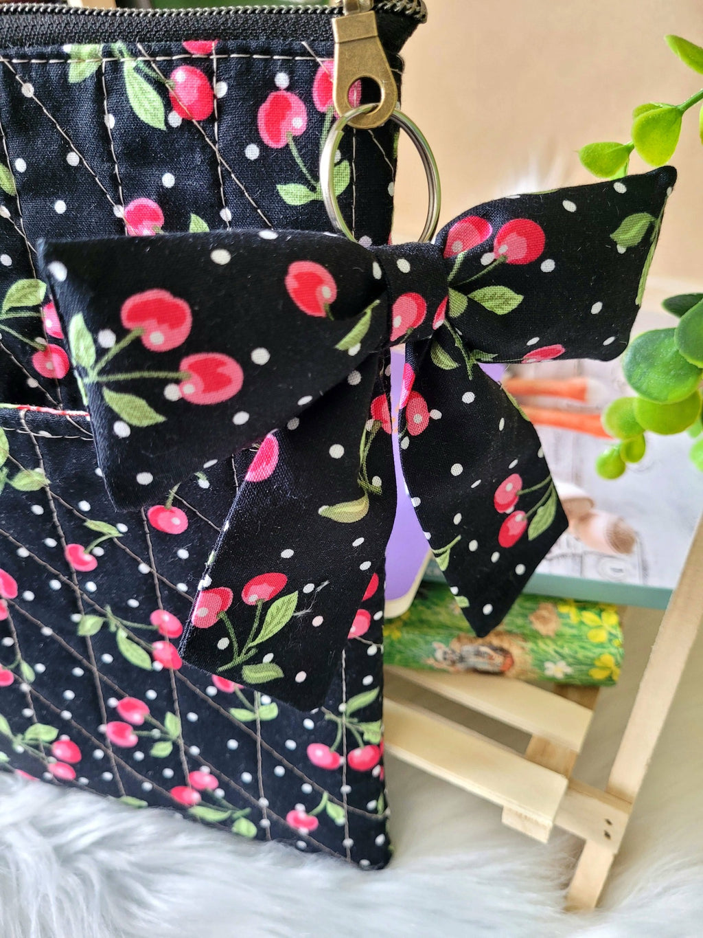 Cherry and strawberry picnic book sleeve, medium.