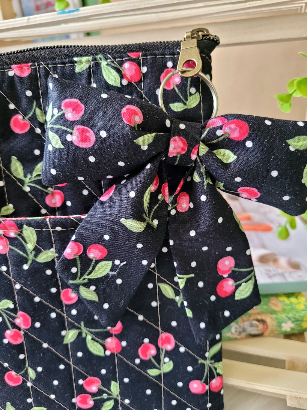 Cherry and strawberry picnic book sleeve, medium.