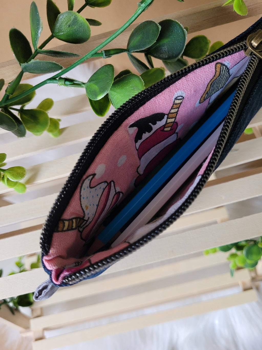 Denim zip pouch