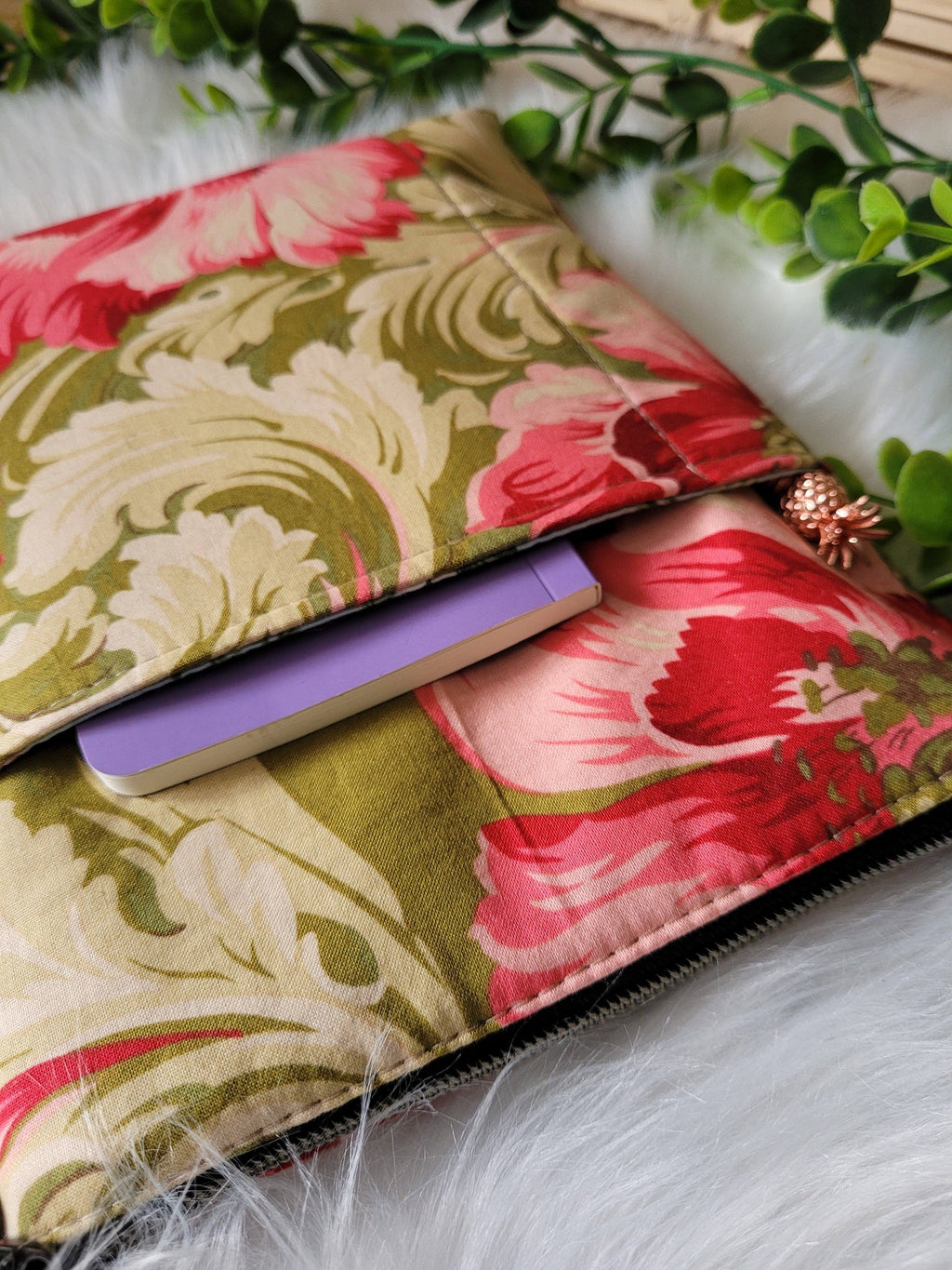 Pink peony book sleeve, medium.