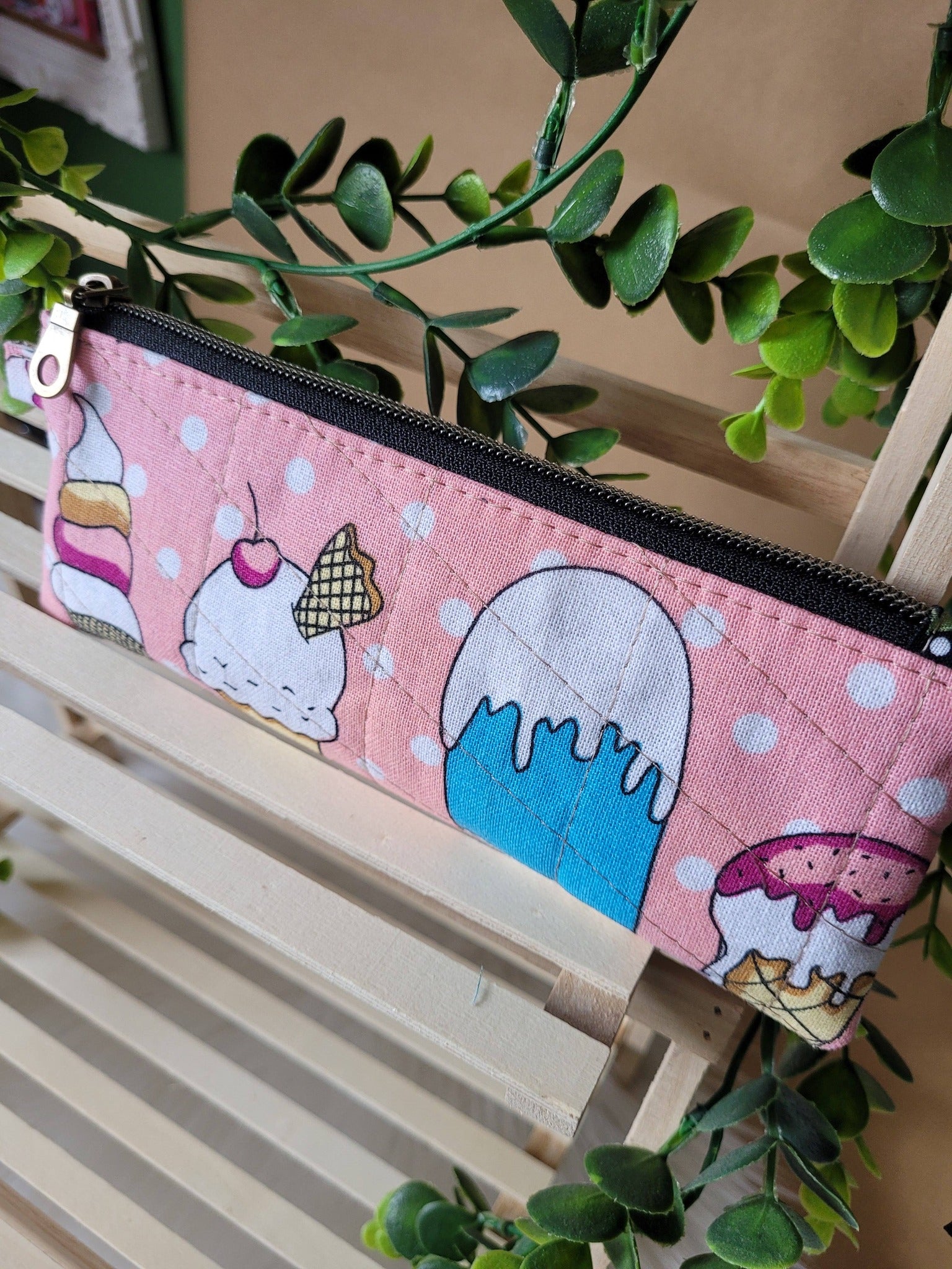 Cherries on ice cream zip pouch