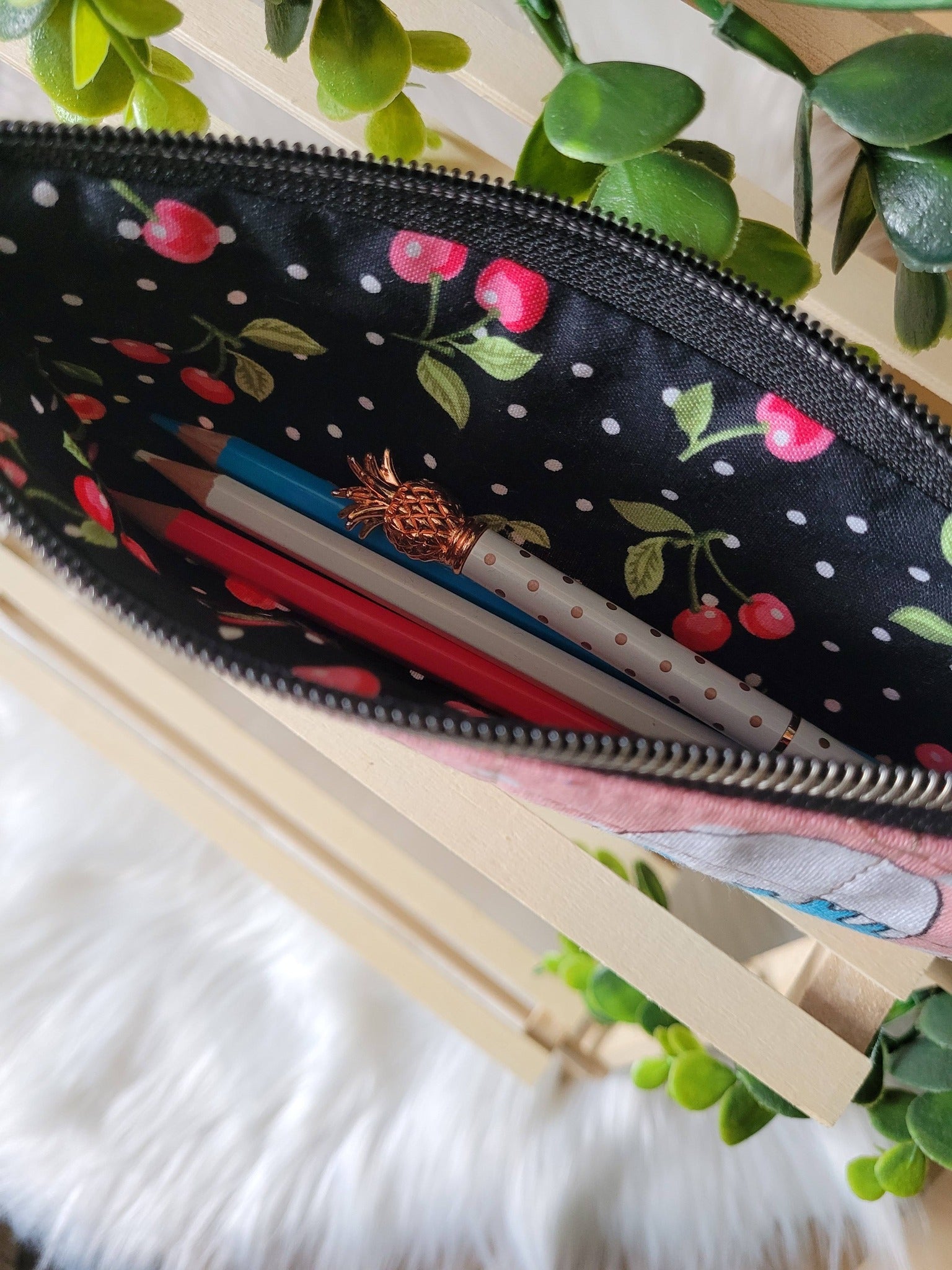 Cherries on ice cream zip pouch