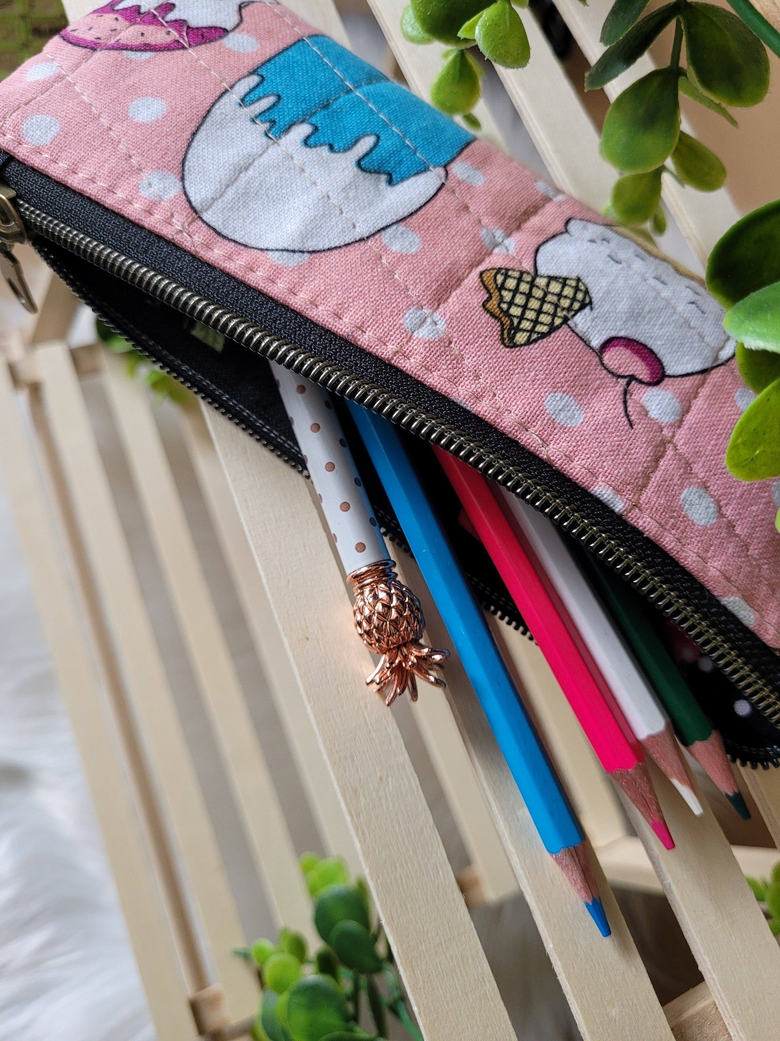 Cherries on ice cream zip pouch