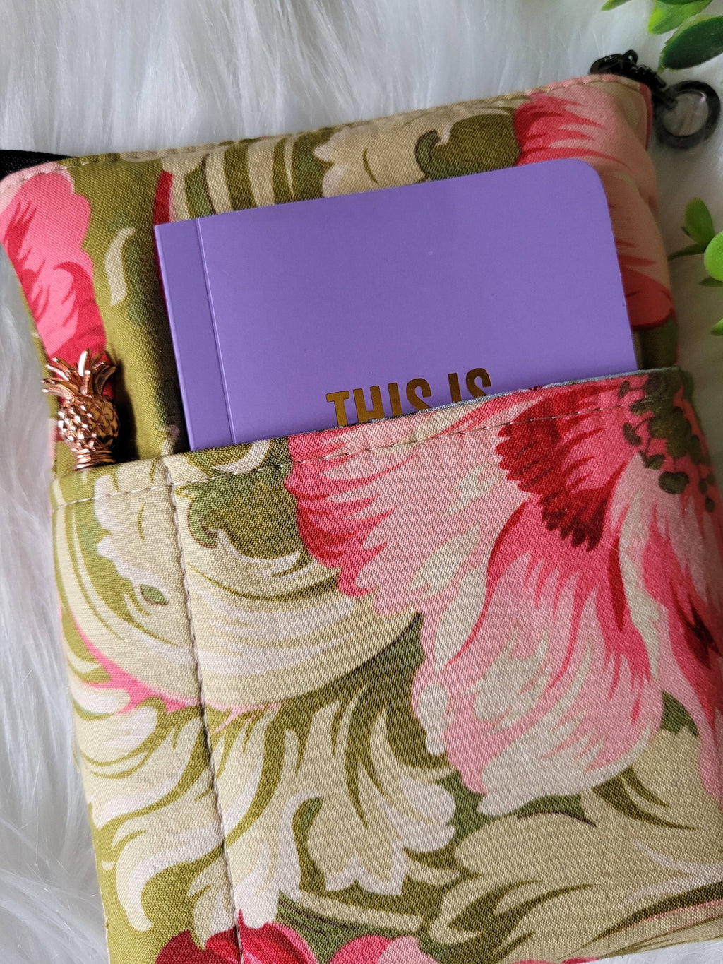 Pink peony book sleeve, small.