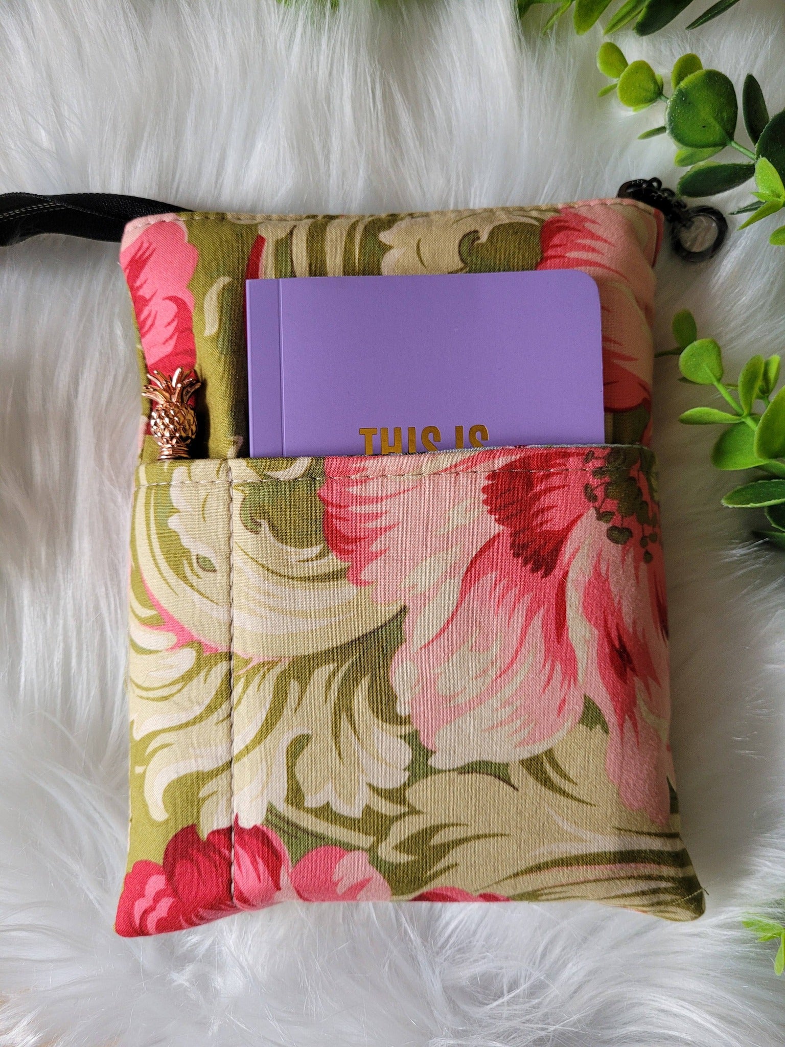 Pink peony book sleeve, small.